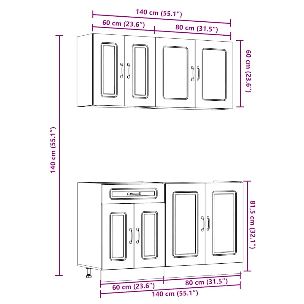 Set Mobili da Cucina 4 pz Kalmar Neri Legno Multistrato - homemem39