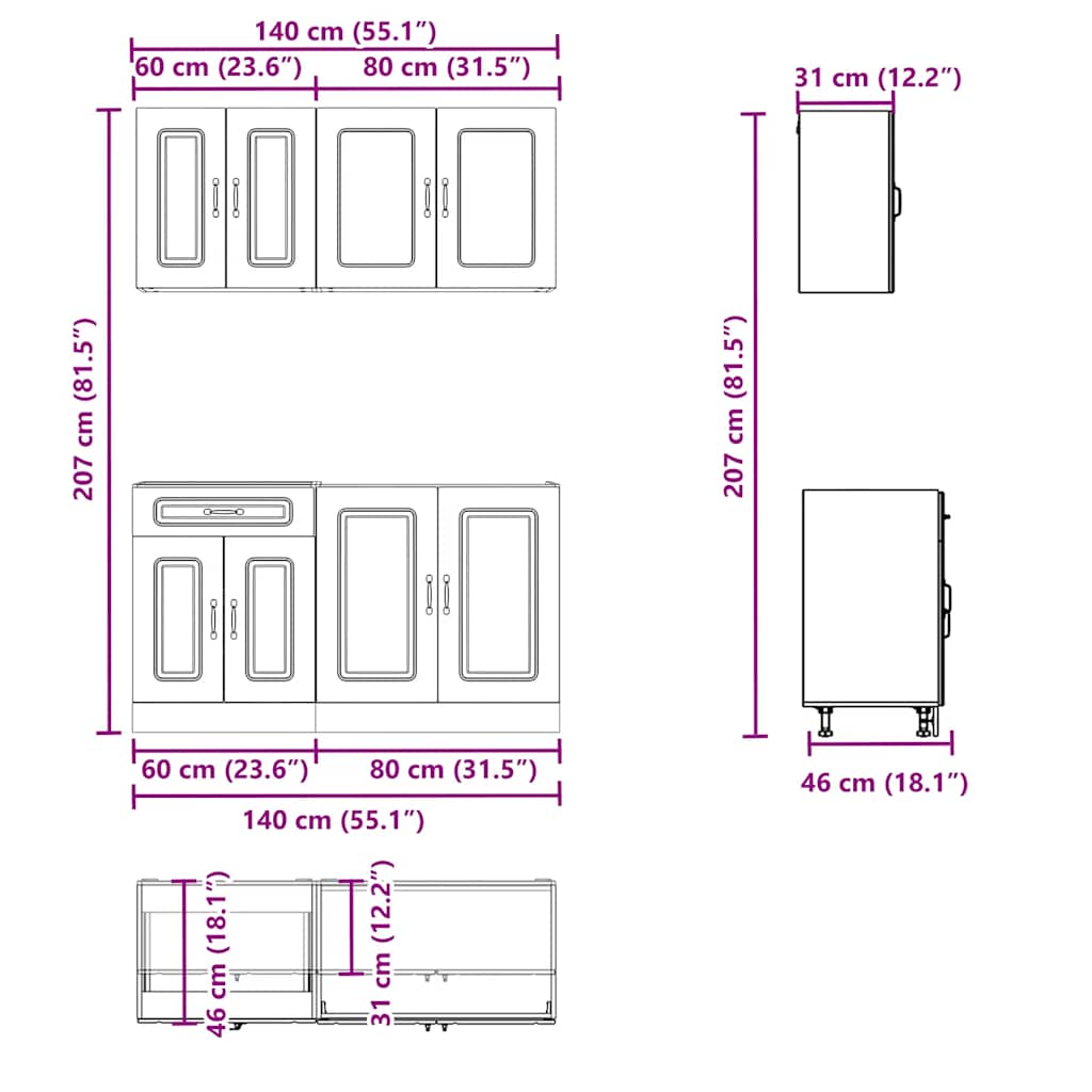 Set Mobili da Cucina 4 pz Kalmar Rovere Marrone in Truciolato - homemem39