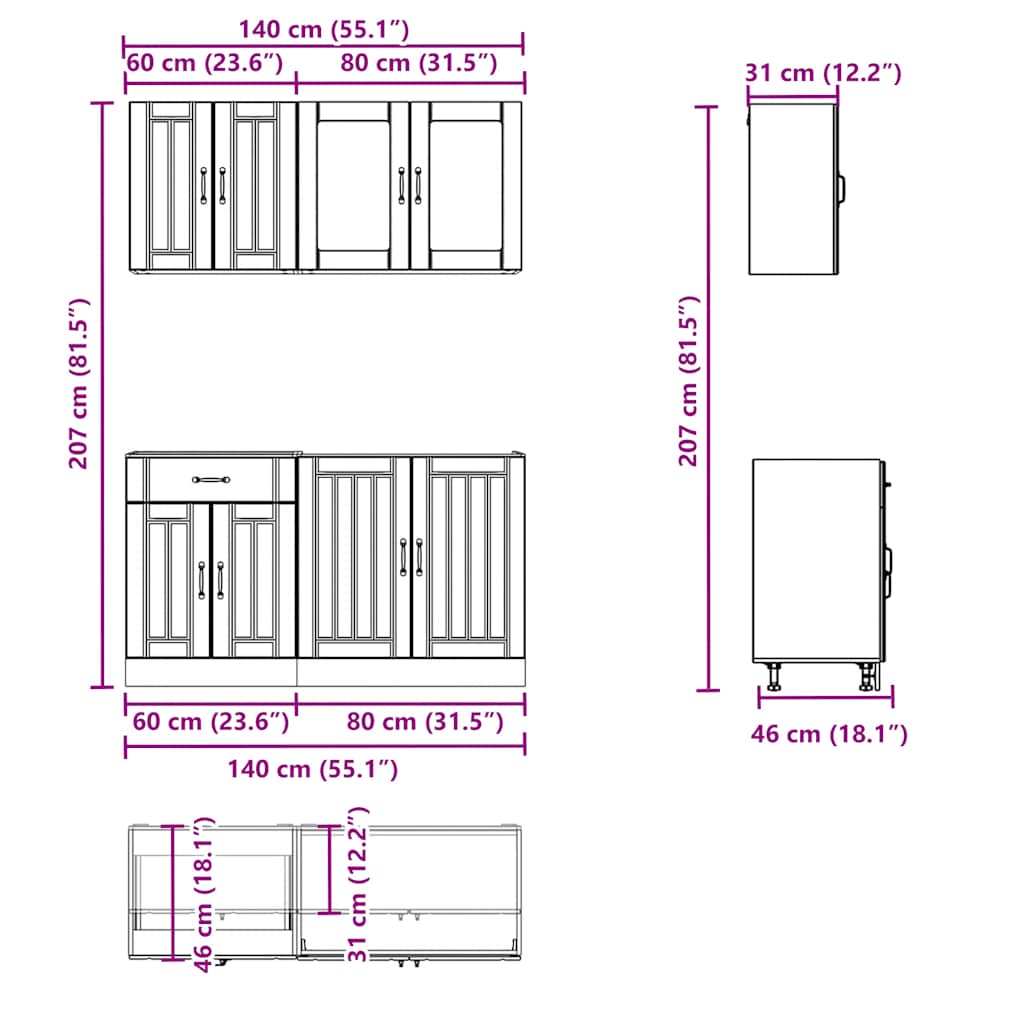 Set Mobili da Cucina 4 pz Kalmar Legno Vecchio in Truciolato - homemem39