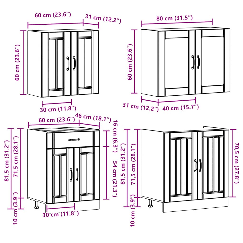 Set Mobili da Cucina 4 pz Kalmar Legno Vecchio in Truciolato - homemem39
