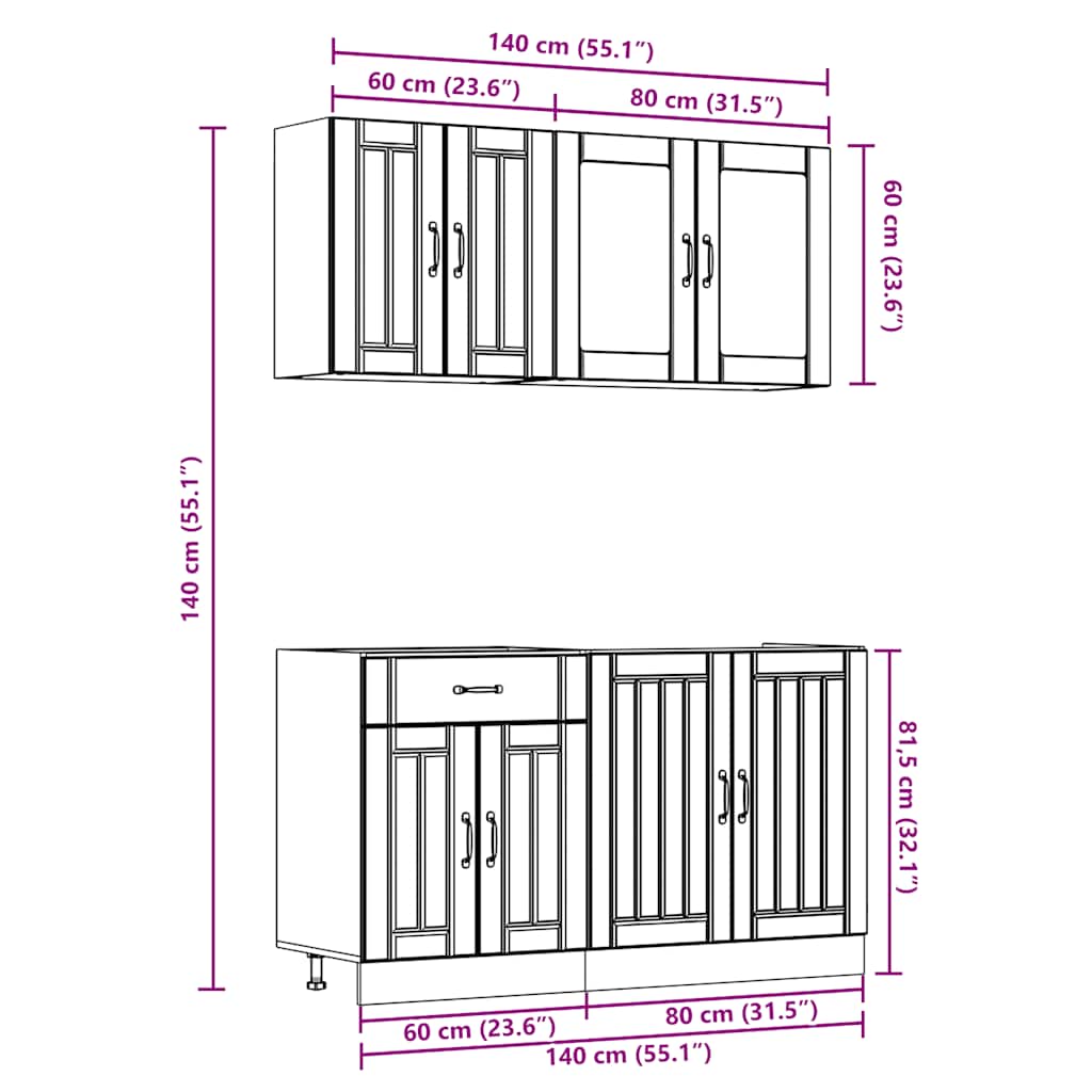 Set Mobili da Cucina 4 pz Kalmar Legno Vecchio in Truciolato - homemem39