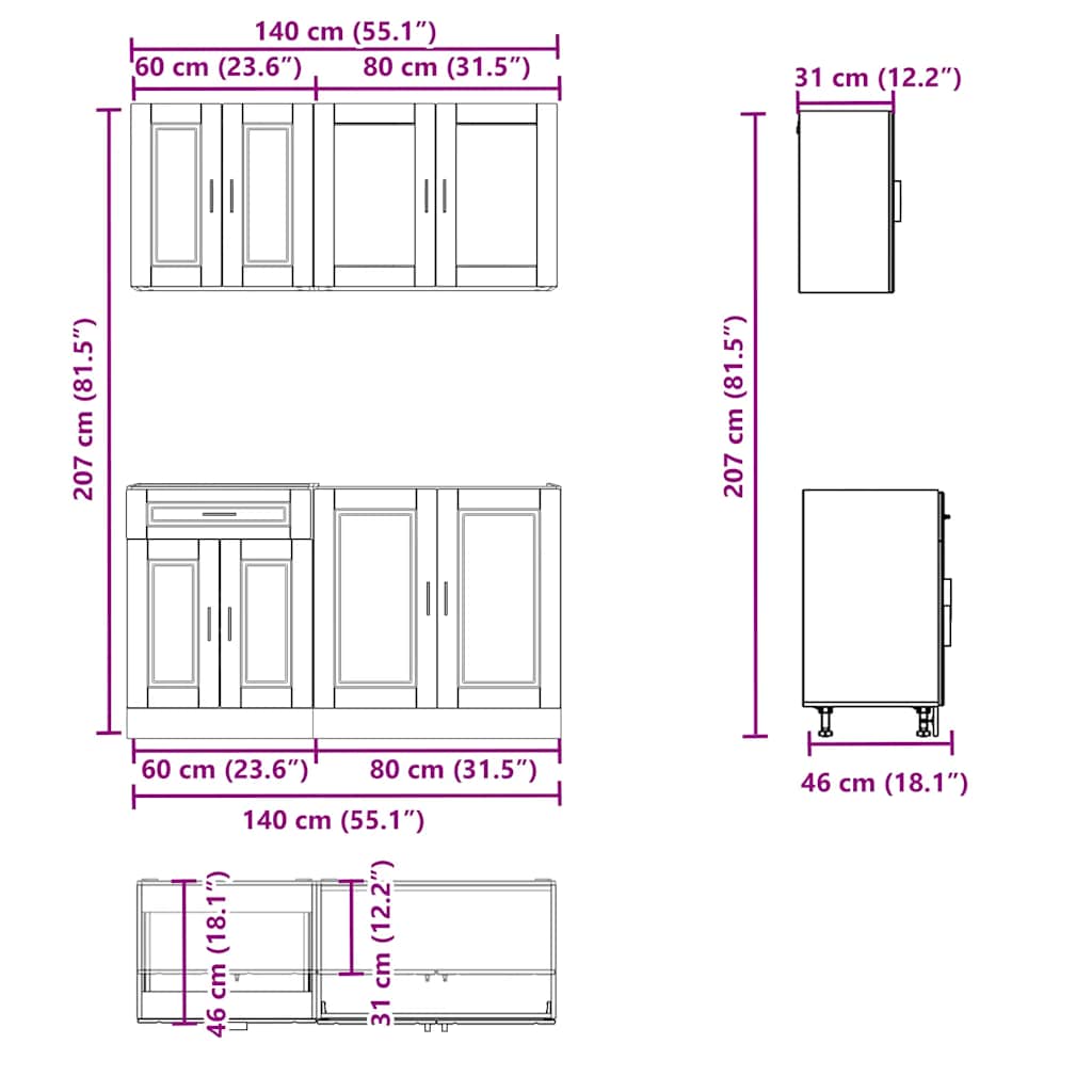 Set Mobili da Cucina 4 pz Porto Rovere Fumo Legno Multistrato - homemem39
