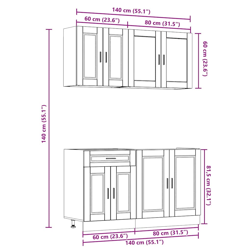 Set Mobili da Cucina 4 pz Porto Rovere Fumo Legno Multistrato - homemem39