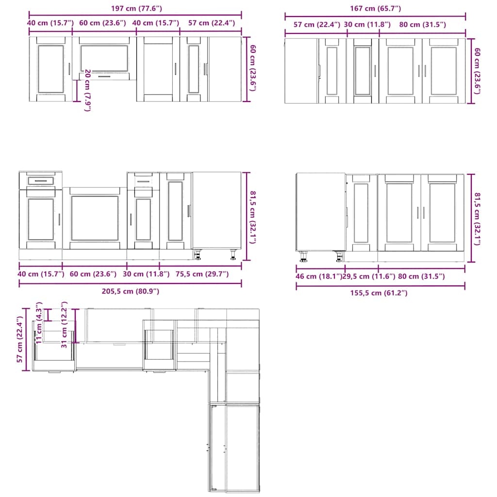 Set Mobili da Cucina 11 pz Porto Bianchi Legno Multistrato - homemem39