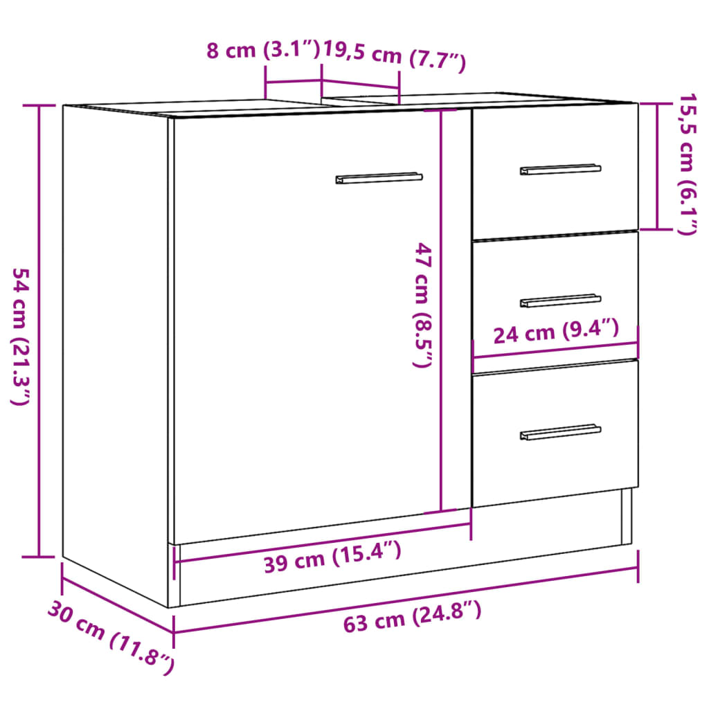 Mobile Sottolavabo Legno Vecchio 63x30x54 cm in Truciolato