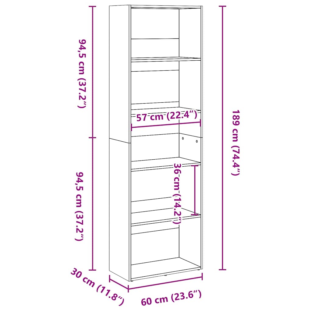 Libreria Rovere Fumo 60x30x189 cm in Legno Multistrato | homemem39