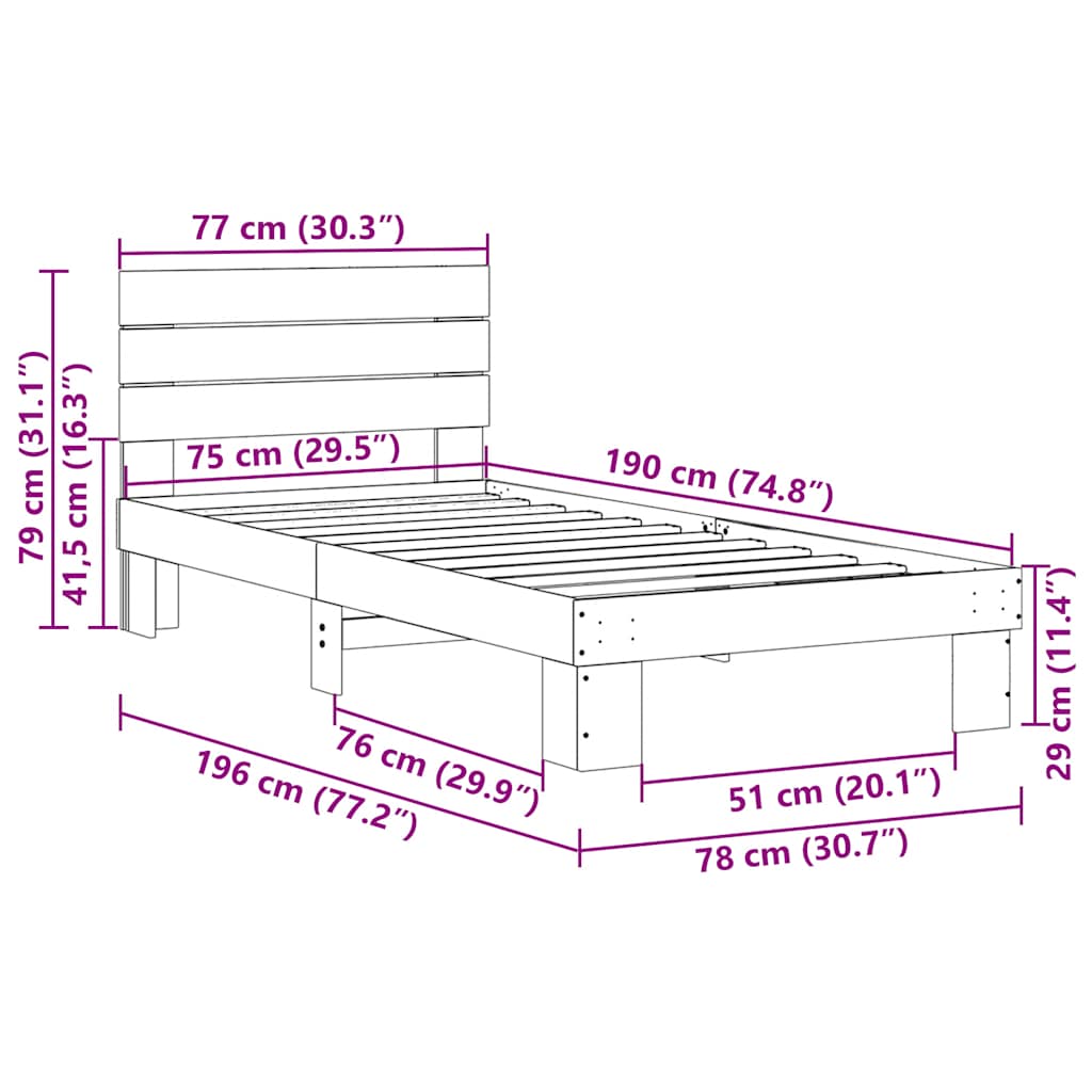 Struttura Letto con Testiera senza Materasso 75x190 cm | homemem39