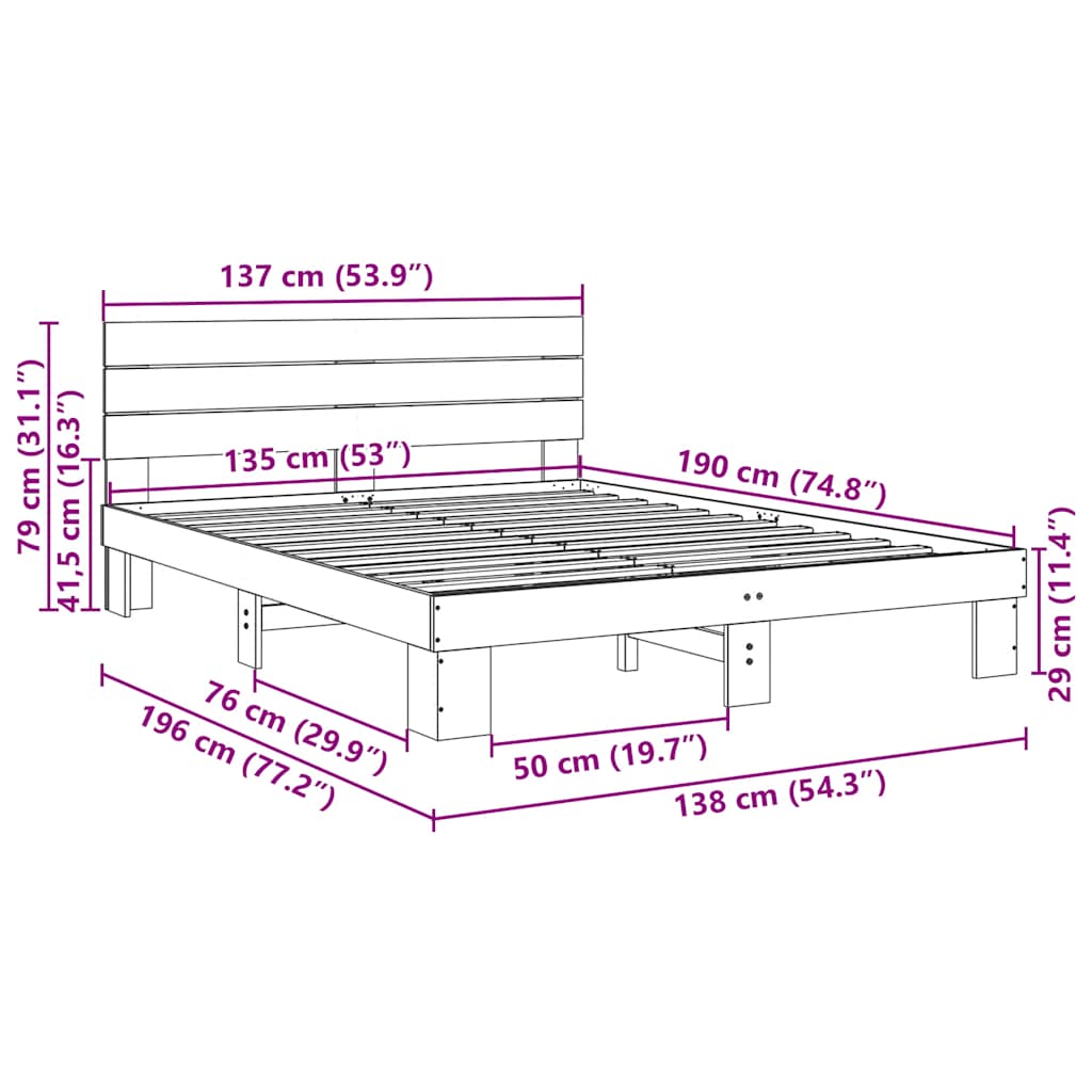Struttura Letto con Testiera Senza Materasso 135x190 cm | homemem39