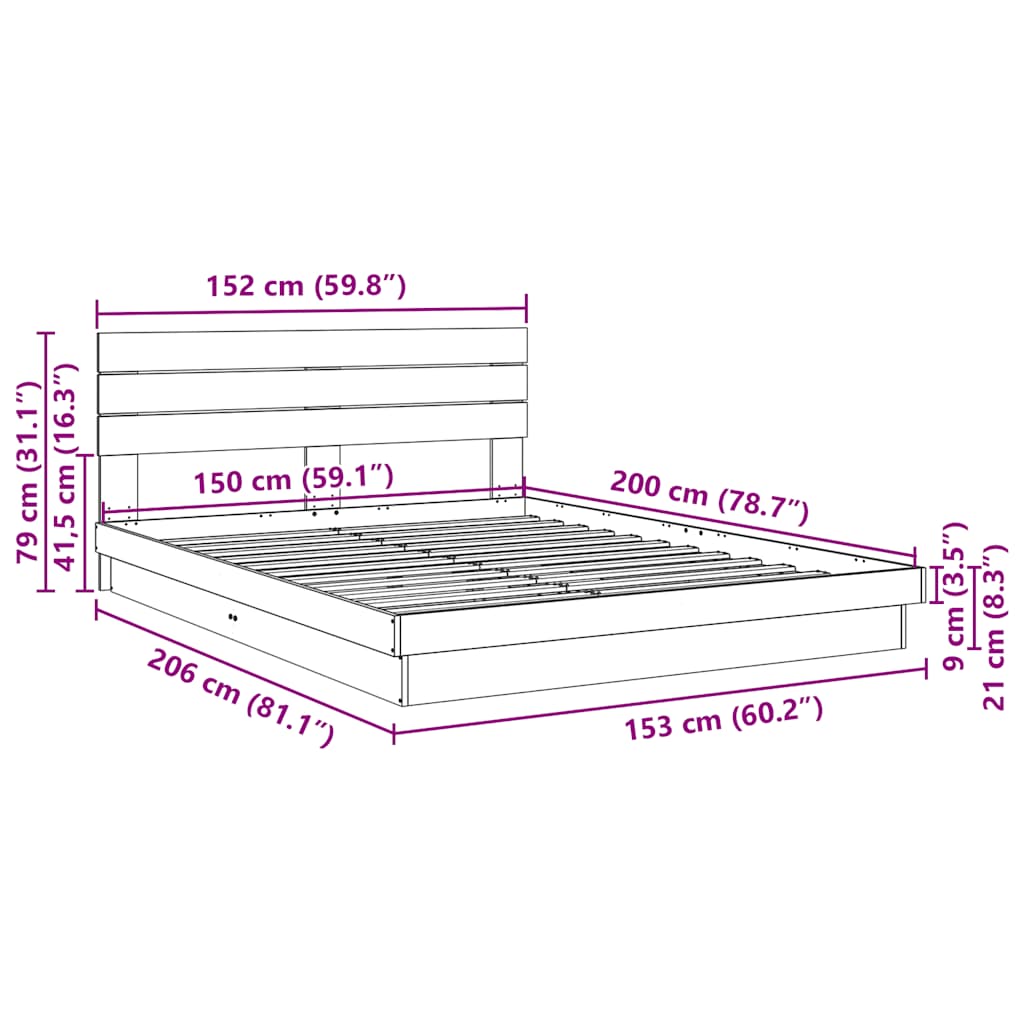 Struttura Letto con Testiera Senza Materasso 150x200 cm | homemem39