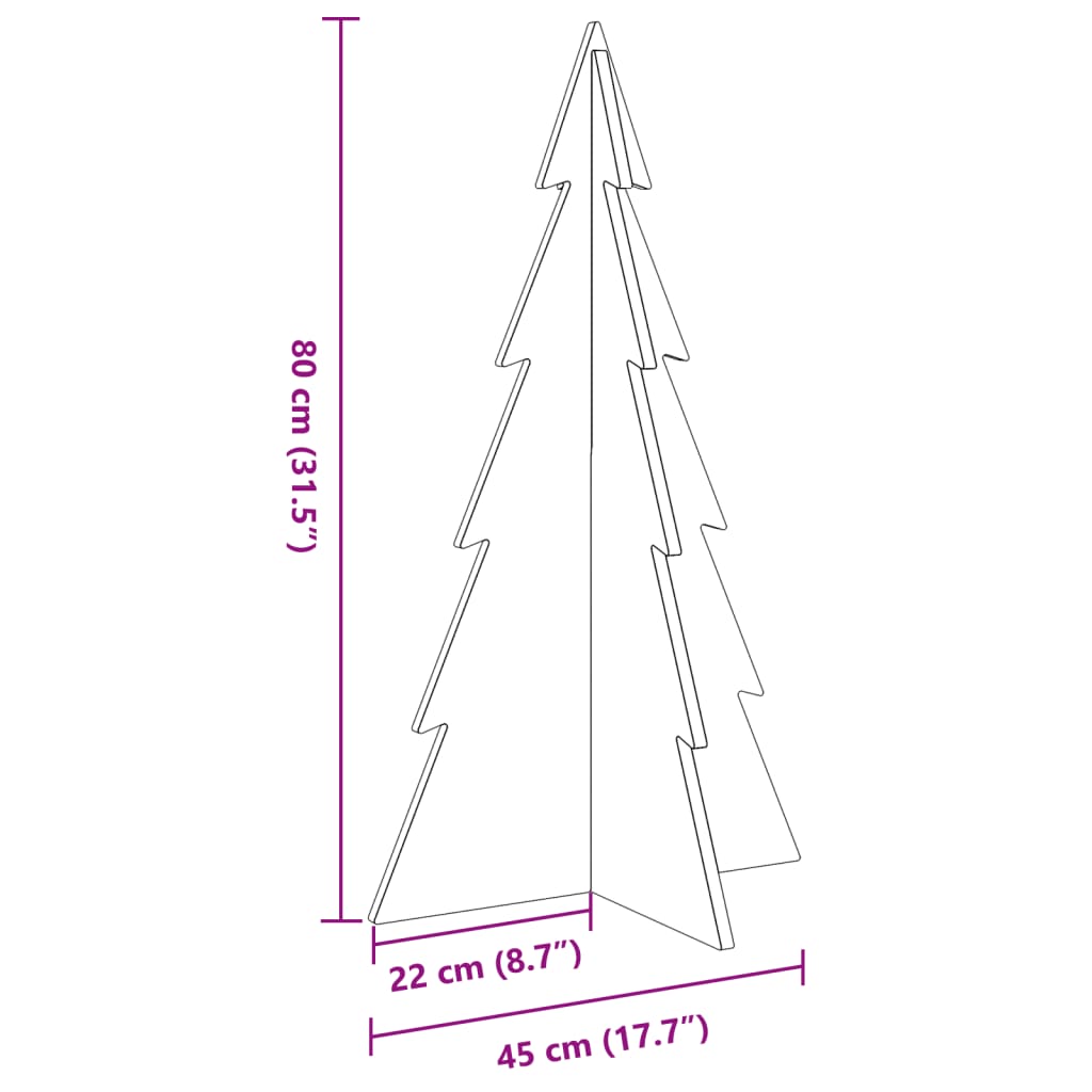 Albero di Natale Decorativo in Legno 80 cm Legno Massello Pino