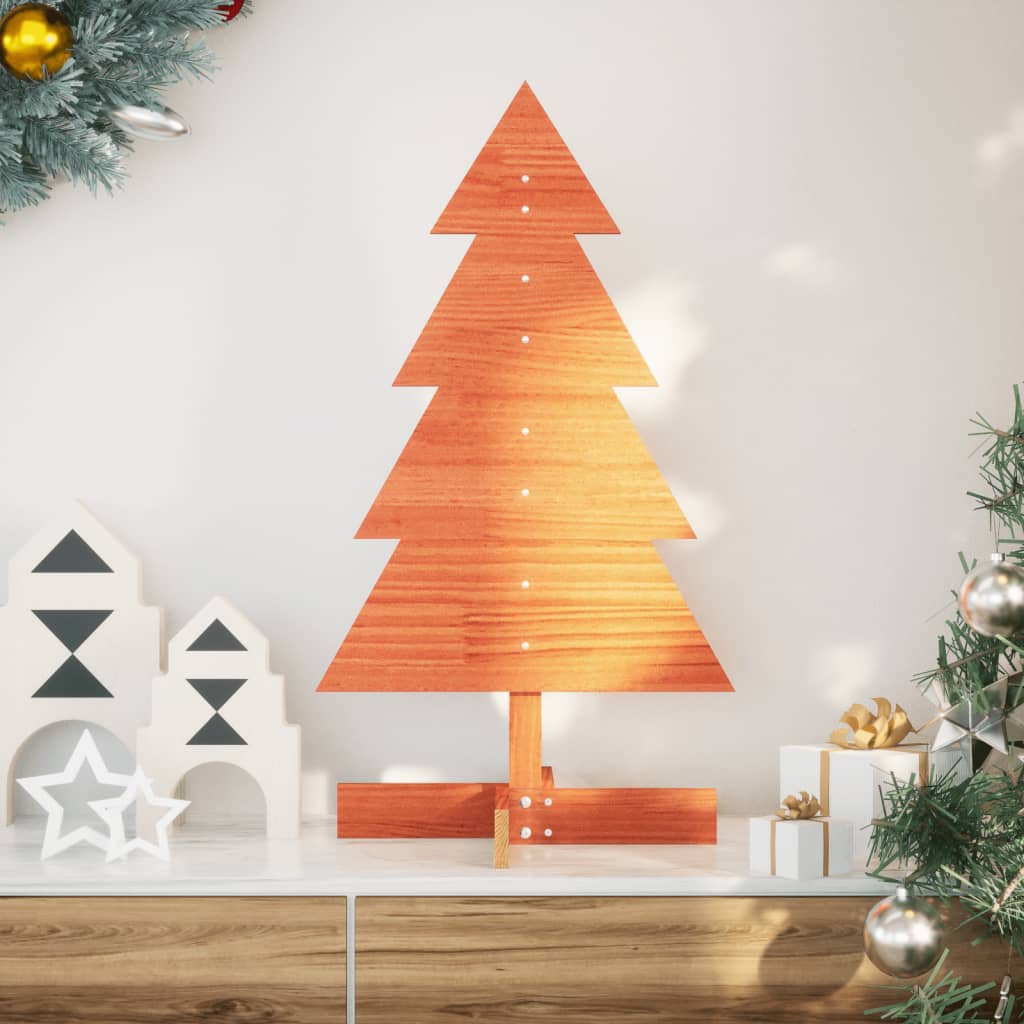Albero di Natale Marrone Cera 80 cm in Legno Massello di Pino - homemem39