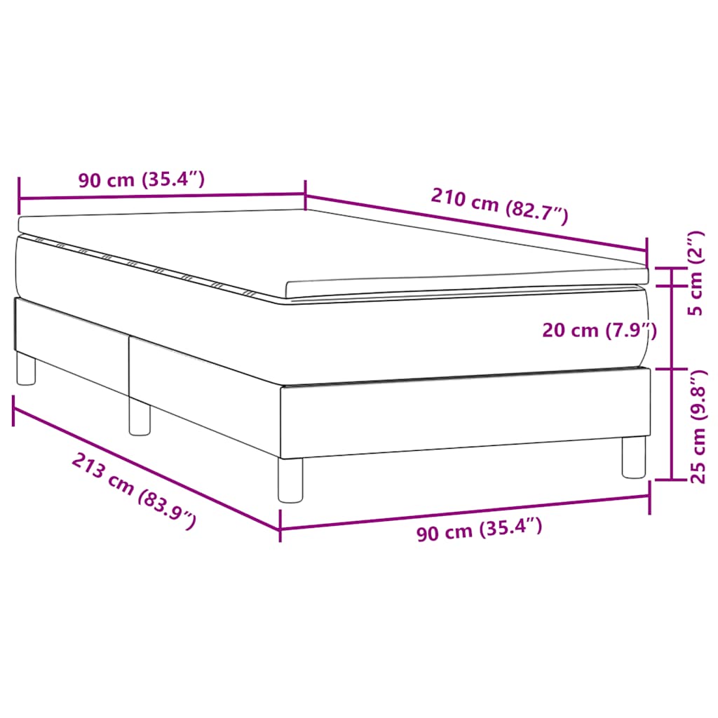 Giroletto a Molle con Materasso Nero 90x210 cm in Velluto | homemem39