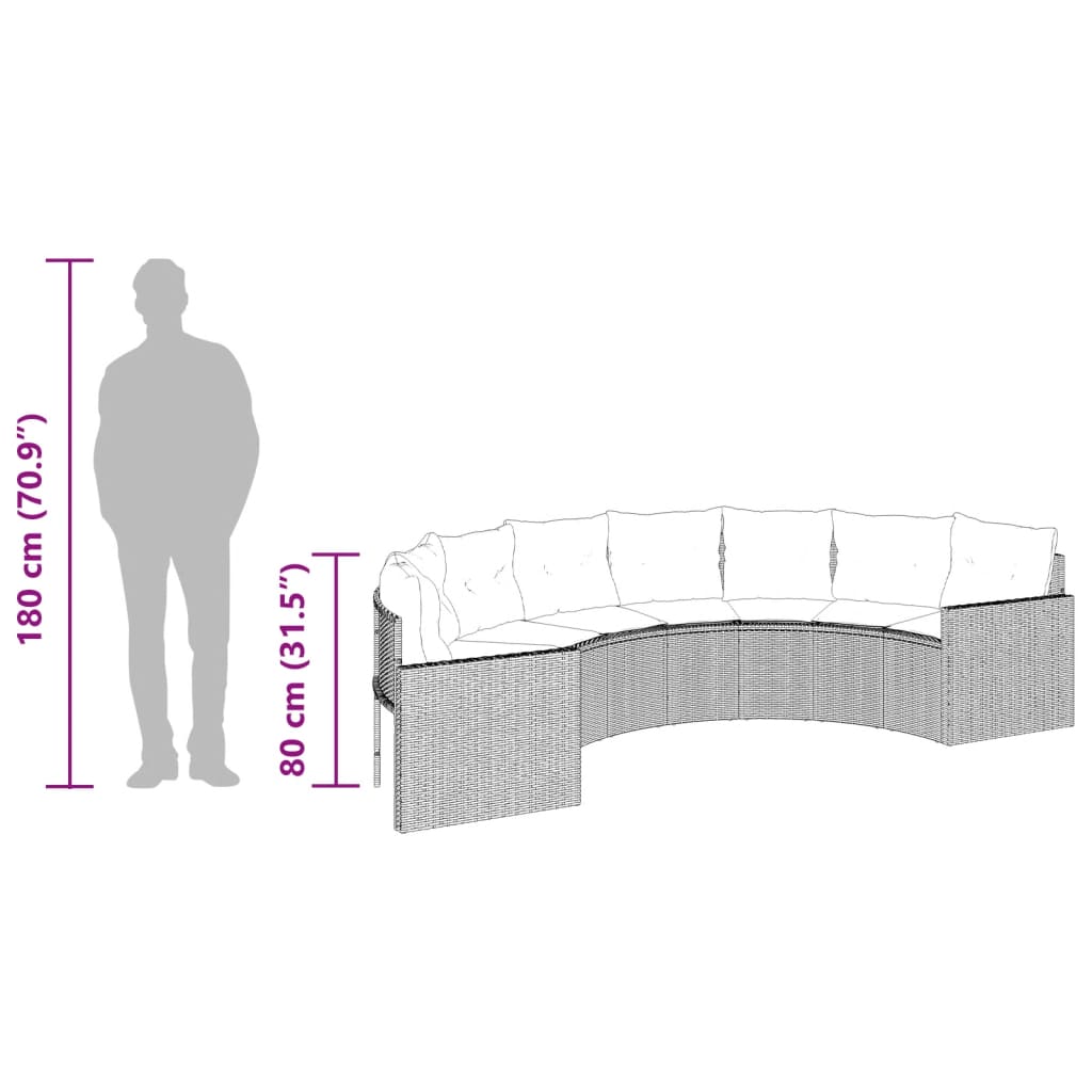 Divano Giardino Tavolo e Cuscini Semicircolare Nero Polyrattan | homemem39