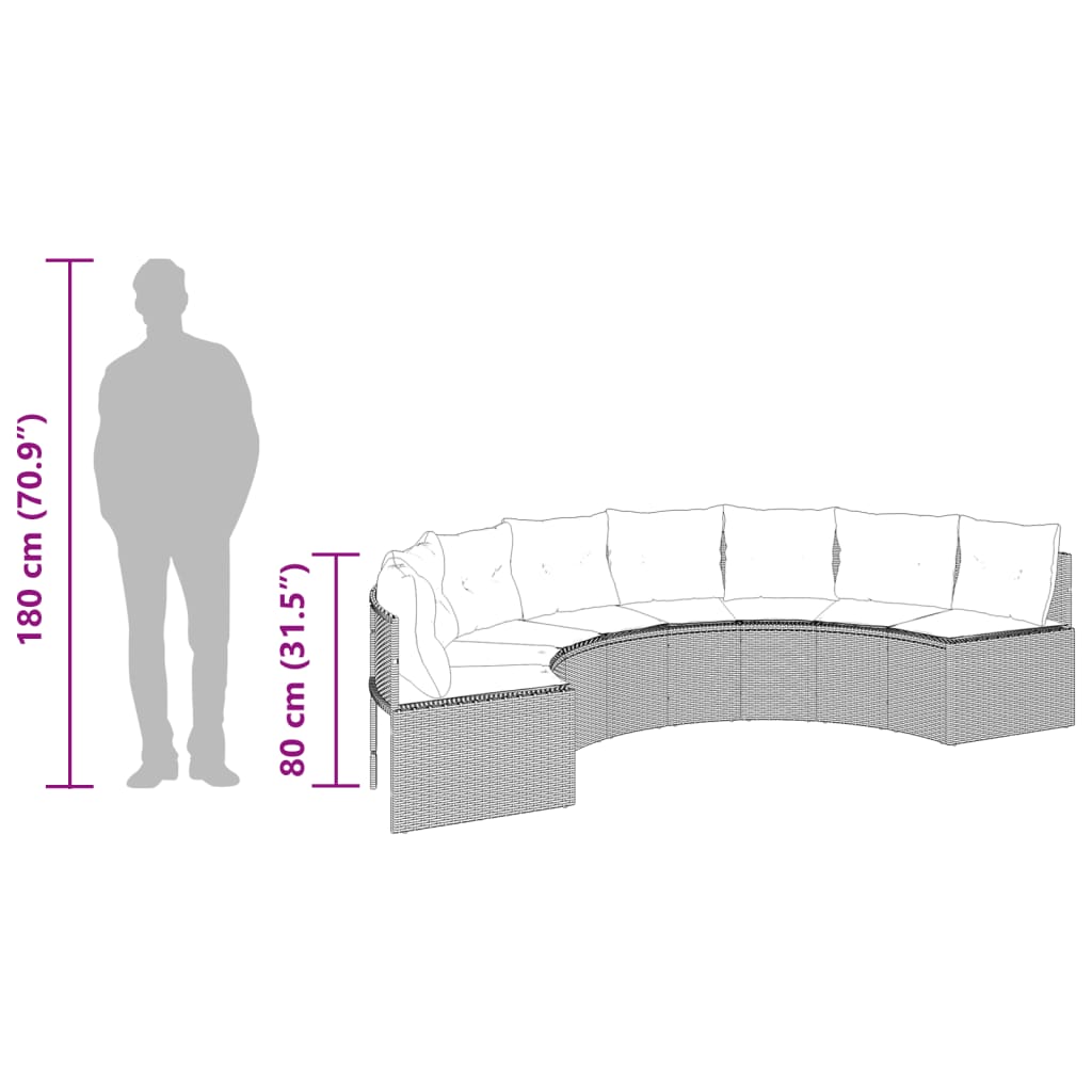 Divano Giardino Tavolo e Cuscini Semicircolare Nero Polyrattan | homemem39