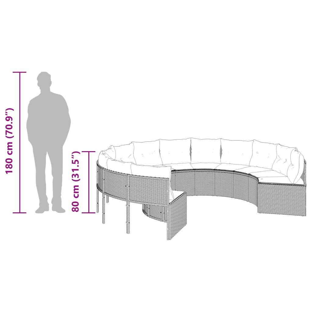 Divano da Giardino con Cuscini Circolare Grigio in Polyrattan | homemem39