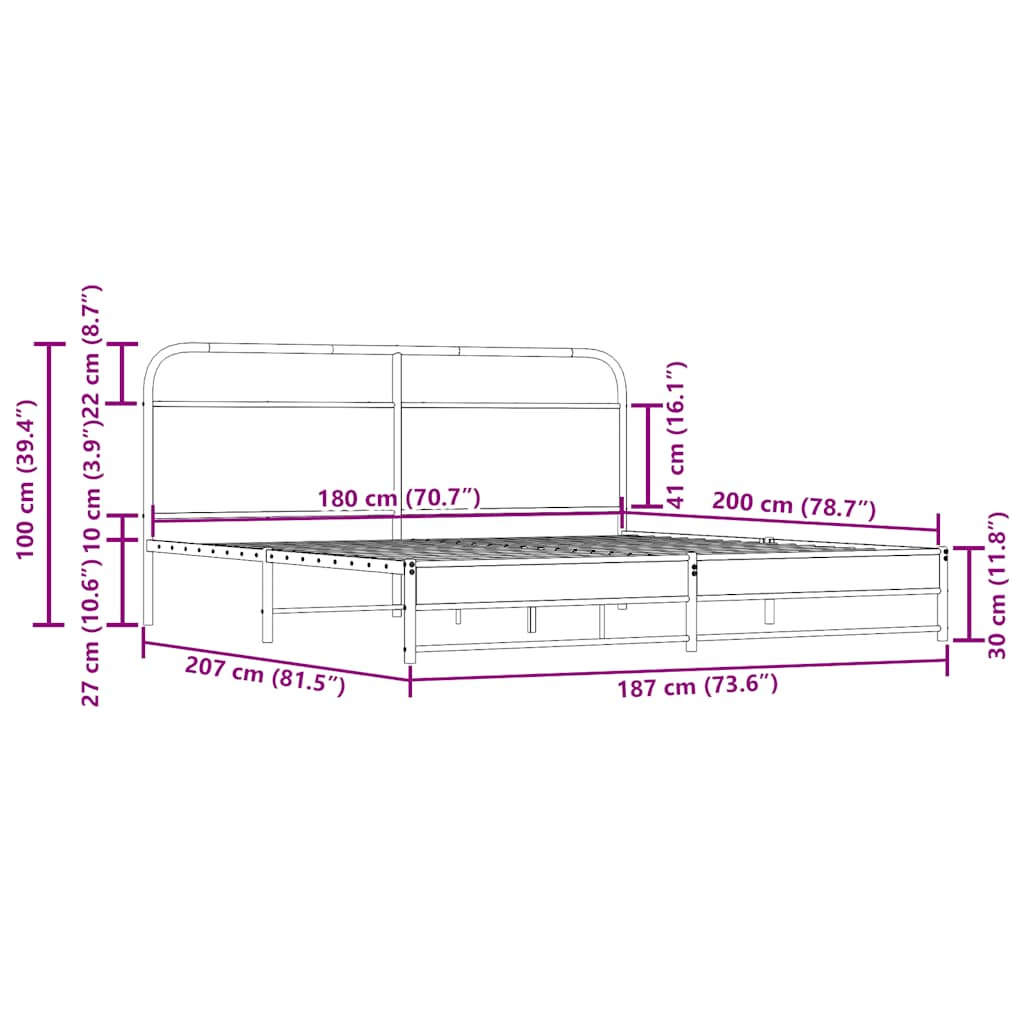 Giroletto senza Materaso in Metallo Rovere Fumo 180x200 cm | homemem39