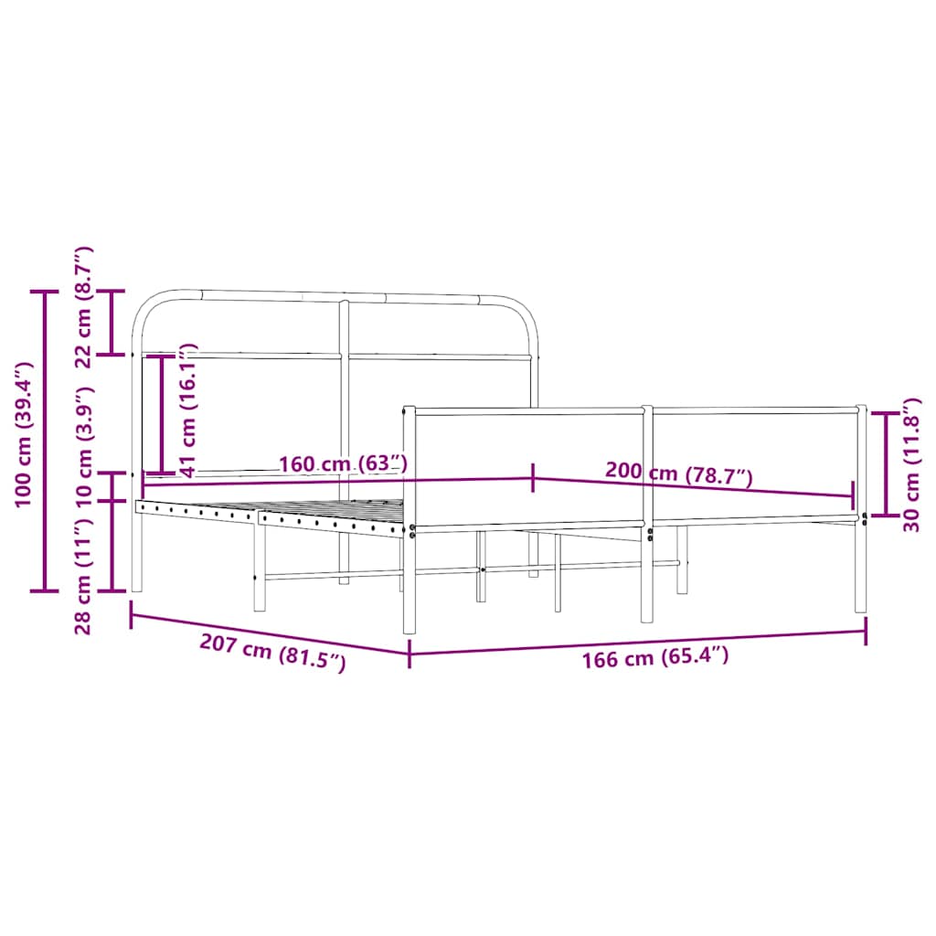 Giroletto senza Materaso in Metallo Rovere Fumo 160x200 cm | homemem39