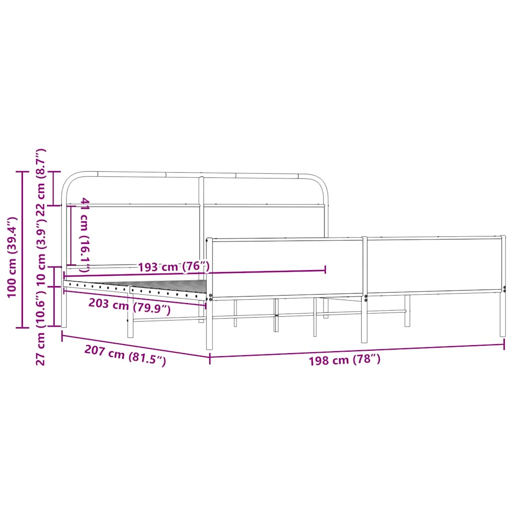 Giroletto senza Materaso in Metallo Rovere Sonoma 193x203 cm | homemem39