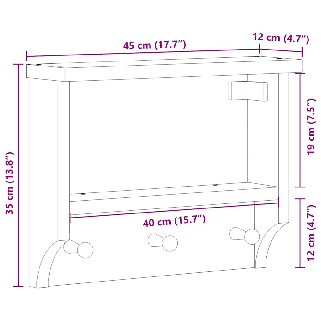 Appendiabiti da Parete SANDNES Bianco 45x12x35 cm Legno di Pino - homemem39