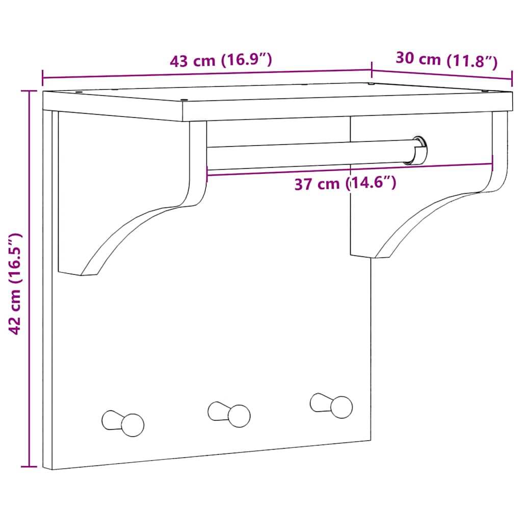 Appendiabiti da Parete SANDNES 43x30x42 cm in Legno di Pino - homemem39