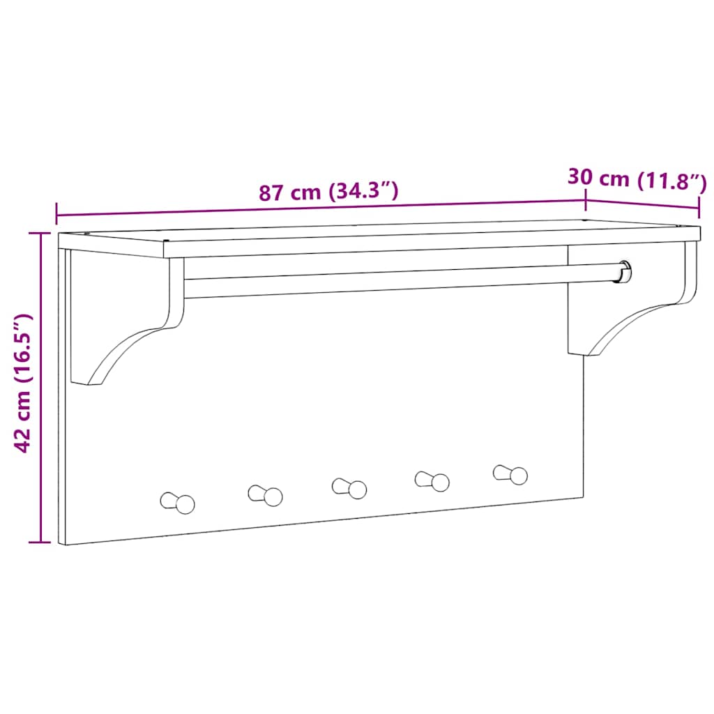 Appendiabiti da Parete SANDNES 87x30x42 cm in Legno di Pino - homemem39