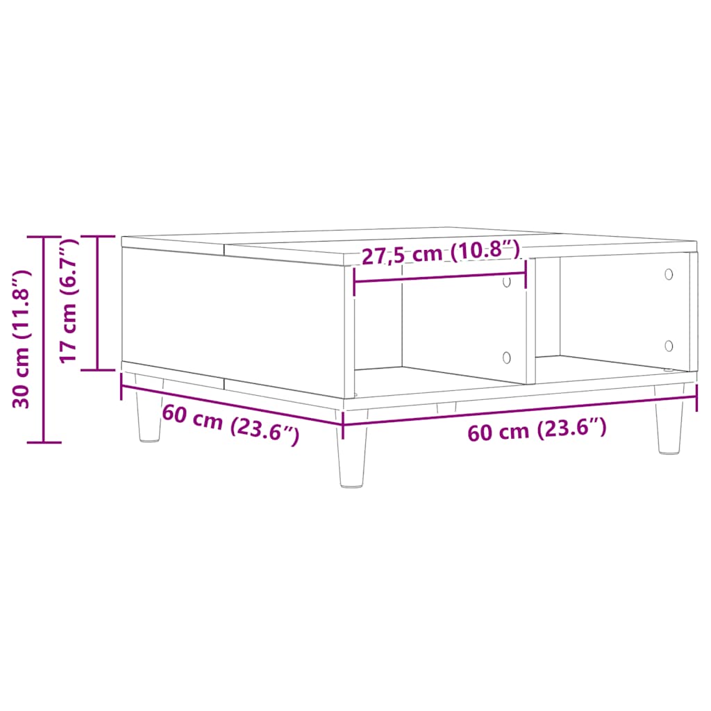 Tavolino da Salotto Artigianale 60x60x30 cm Legno Multistrato | homemem39