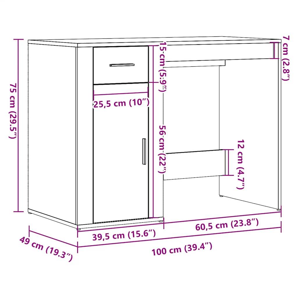 Scrivania Rovere Artigianale 100x49x75 cm in Legno Multistrato - homemem39