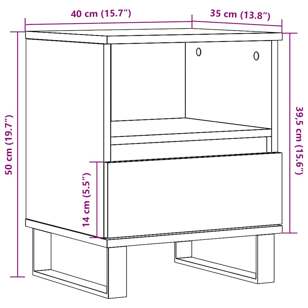 Comodino Rovere Artigianale 40x35x50 cm in Legno Multistrato