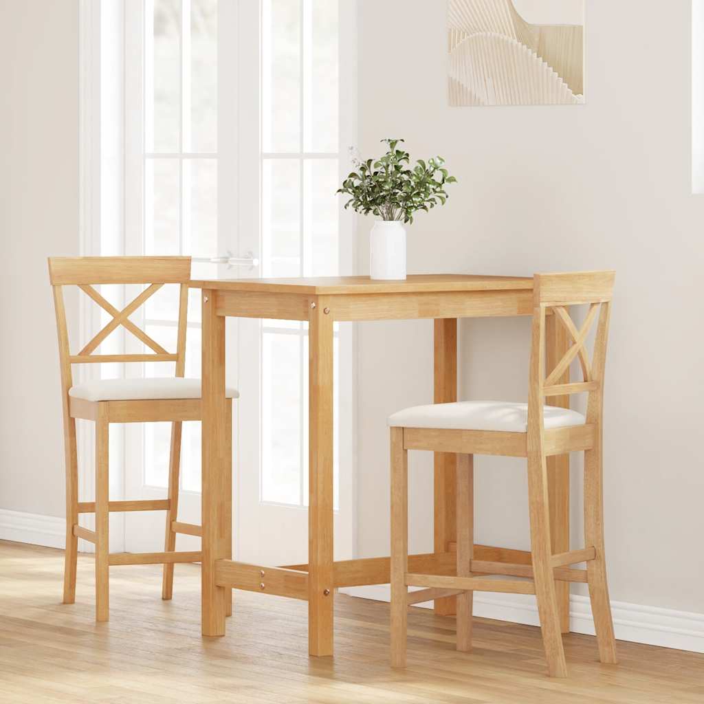 Sgabelli da Bar con Cuscini 2pz Naturale Legno Massello Hevea - homemem39