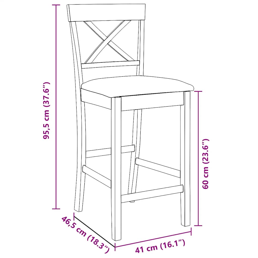 Sgabelli da Bar con Cuscini 2 pz Bianco Legno Massello di Hevea - homemem39