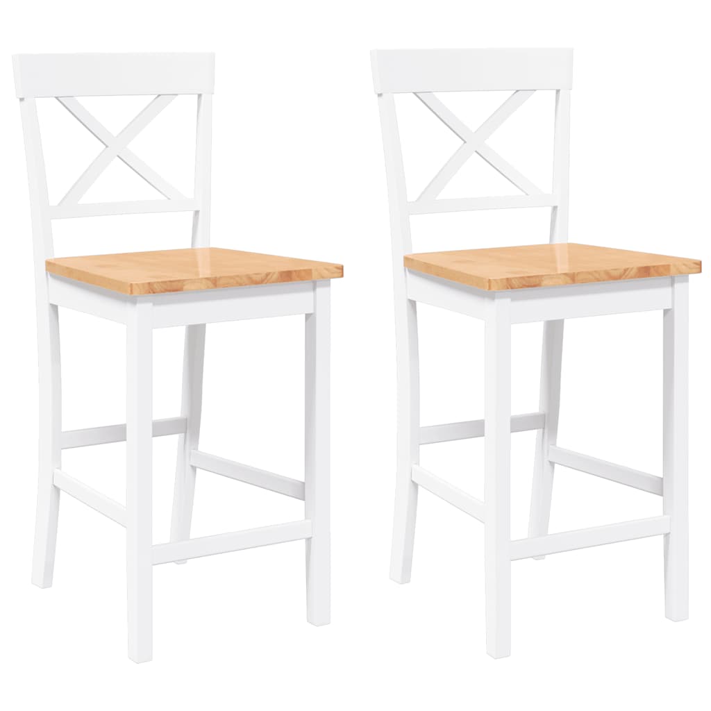 Sgabelli da Bar 2 pz Bianchi in Legno Massello di Hevea - homemem39