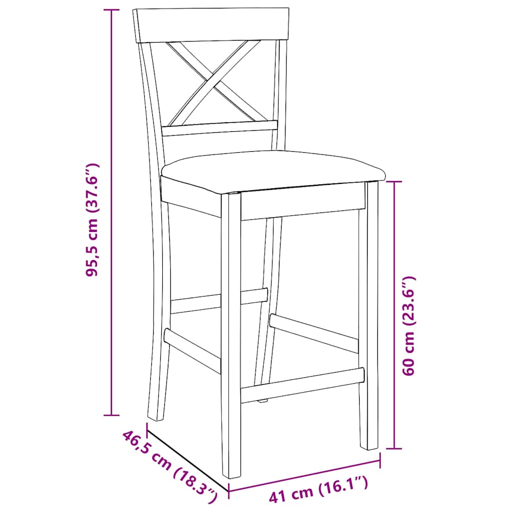 Sgabelli da Bar con Cuscini 2 pz Bianco Legno Massello di Hevea - homemem39