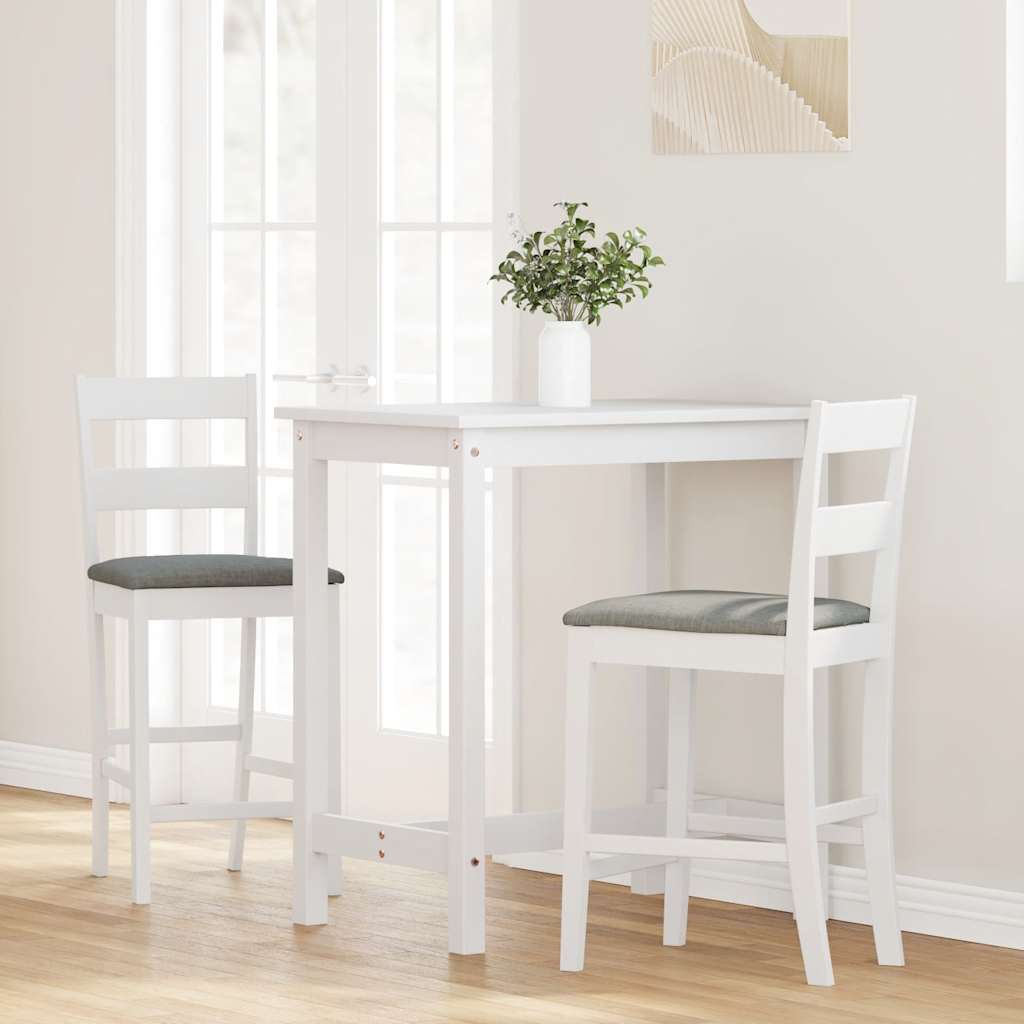 Sgabelli da Bar con Cuscini 2 pz Bianco Legno Massello di Hevea - homemem39
