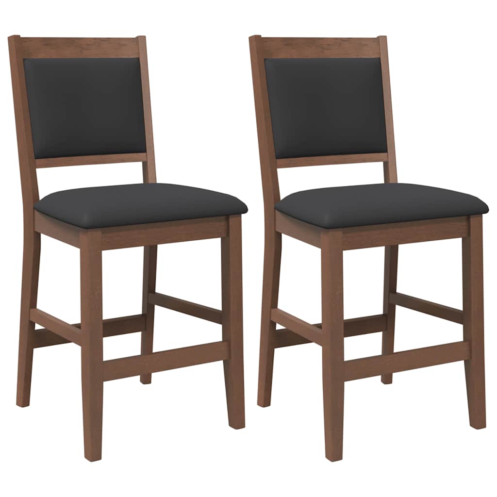 Sgabelli da Bar con Cuscini 2pz Marrone Legno Massello di Hevea - homemem39