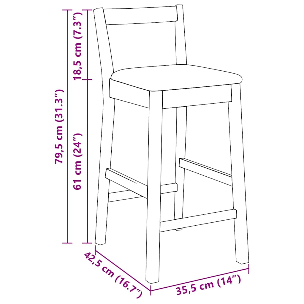 Sgabelli da Bar con Cuscini 2pz Naturale Legno Massello Hevea - homemem39