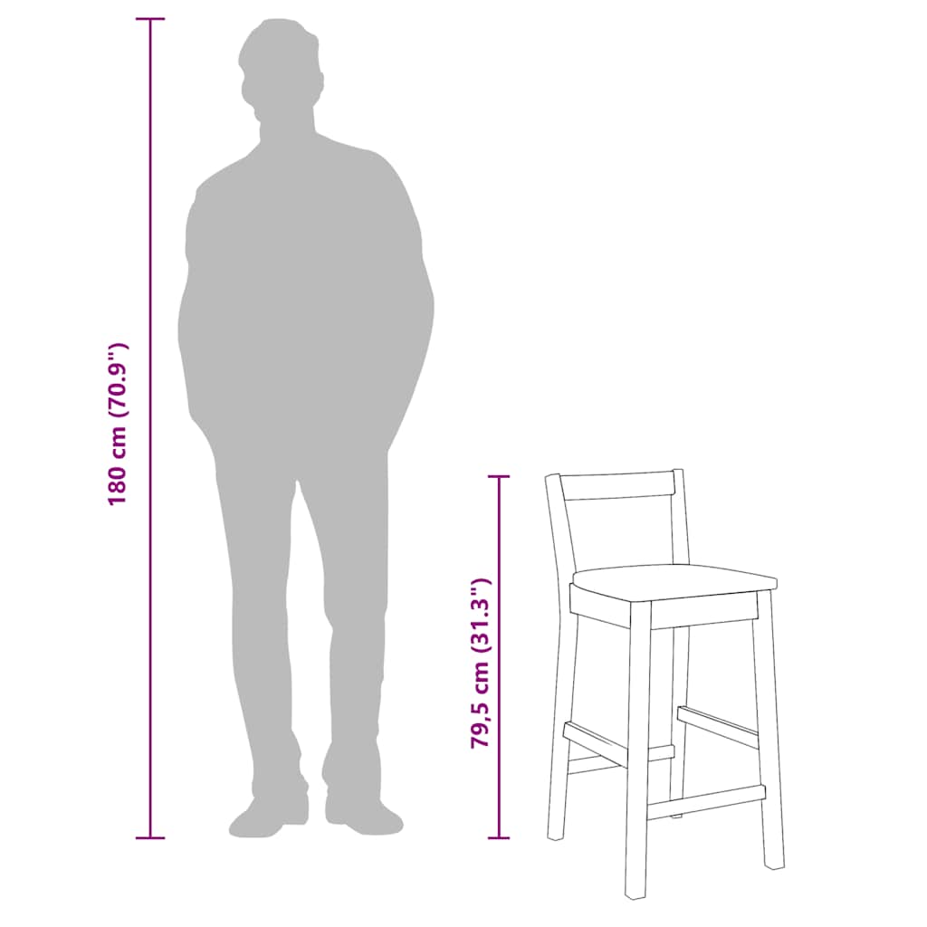 Sgabelli da Bar 2 pz Naturale Legno Massello di Hevea - homemem39