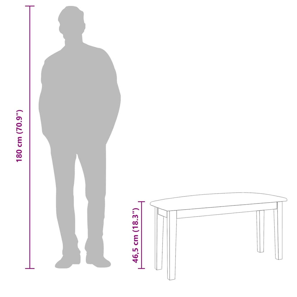 Panca 90 cm Marrone in Legno Massello di Hevea