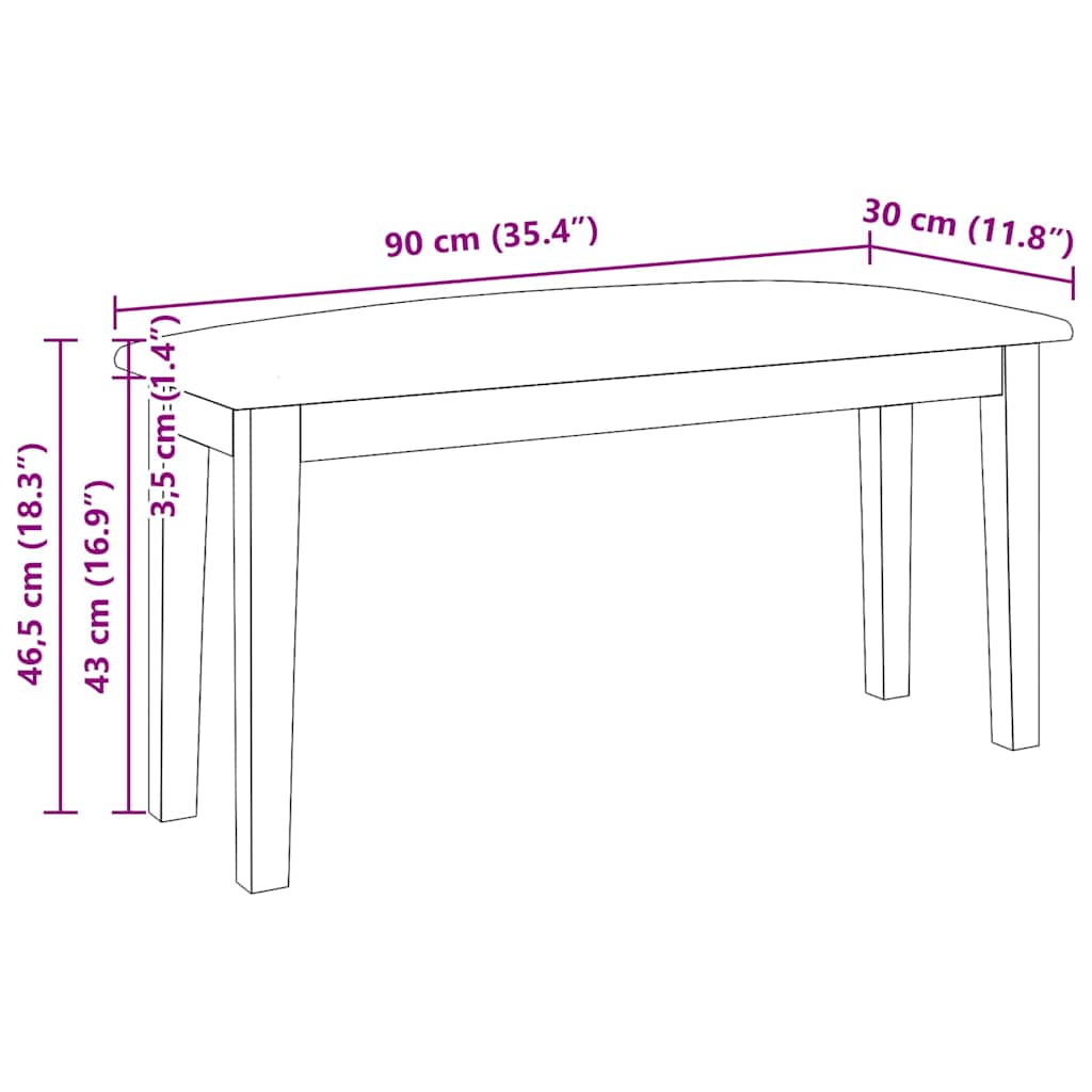 Panca 90 cm in Legno Massello di Hevea - homemem39