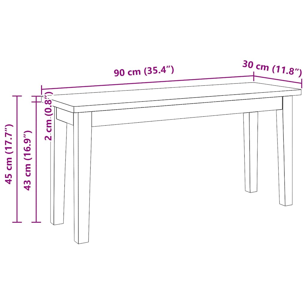 Panca 90 cm Bianco in Legno Massello di Hevea - homemem39