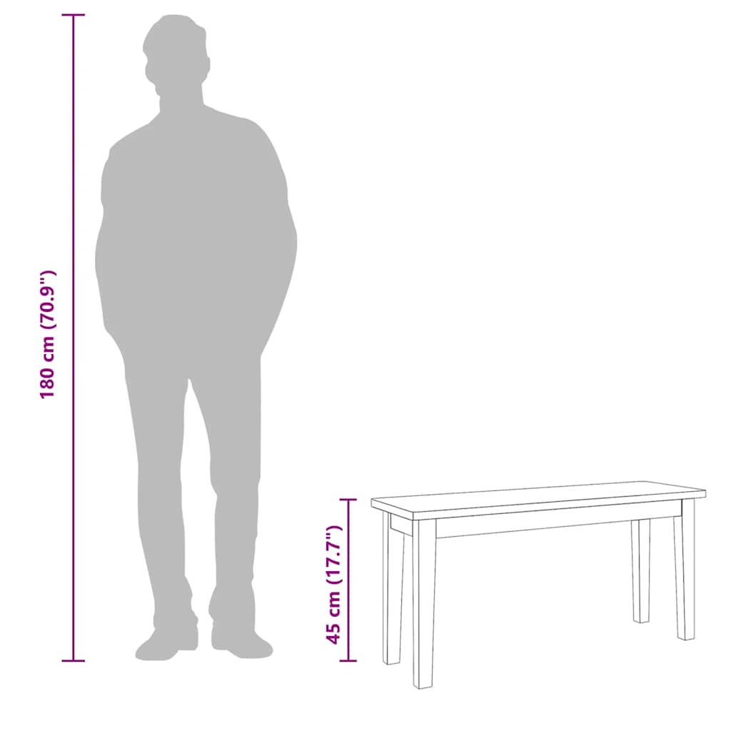 Panca 90 cm Bianco in Legno Massello di Hevea | homemem39