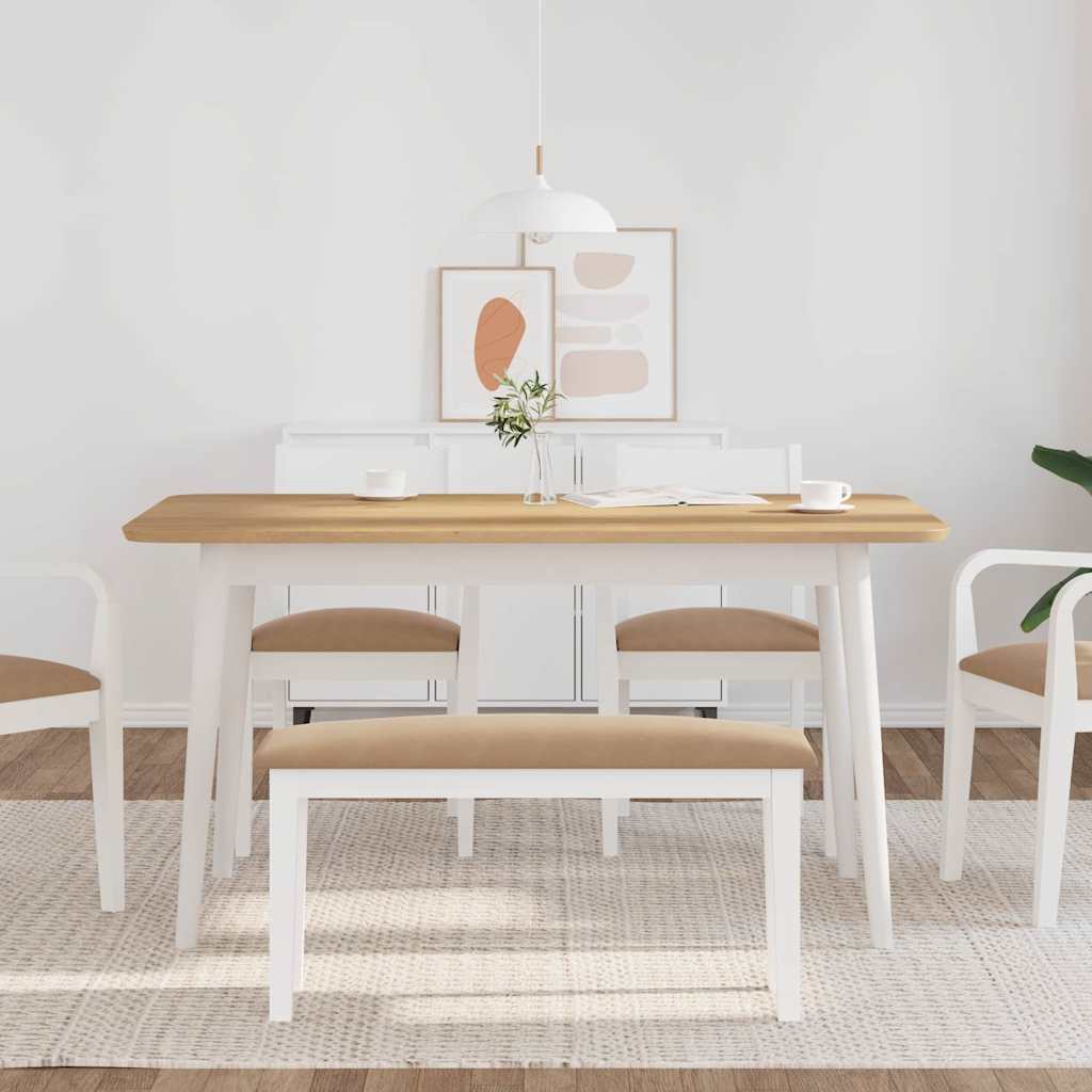 Panca 90 cm Bianco in Legno Massello di Hevea - homemem39