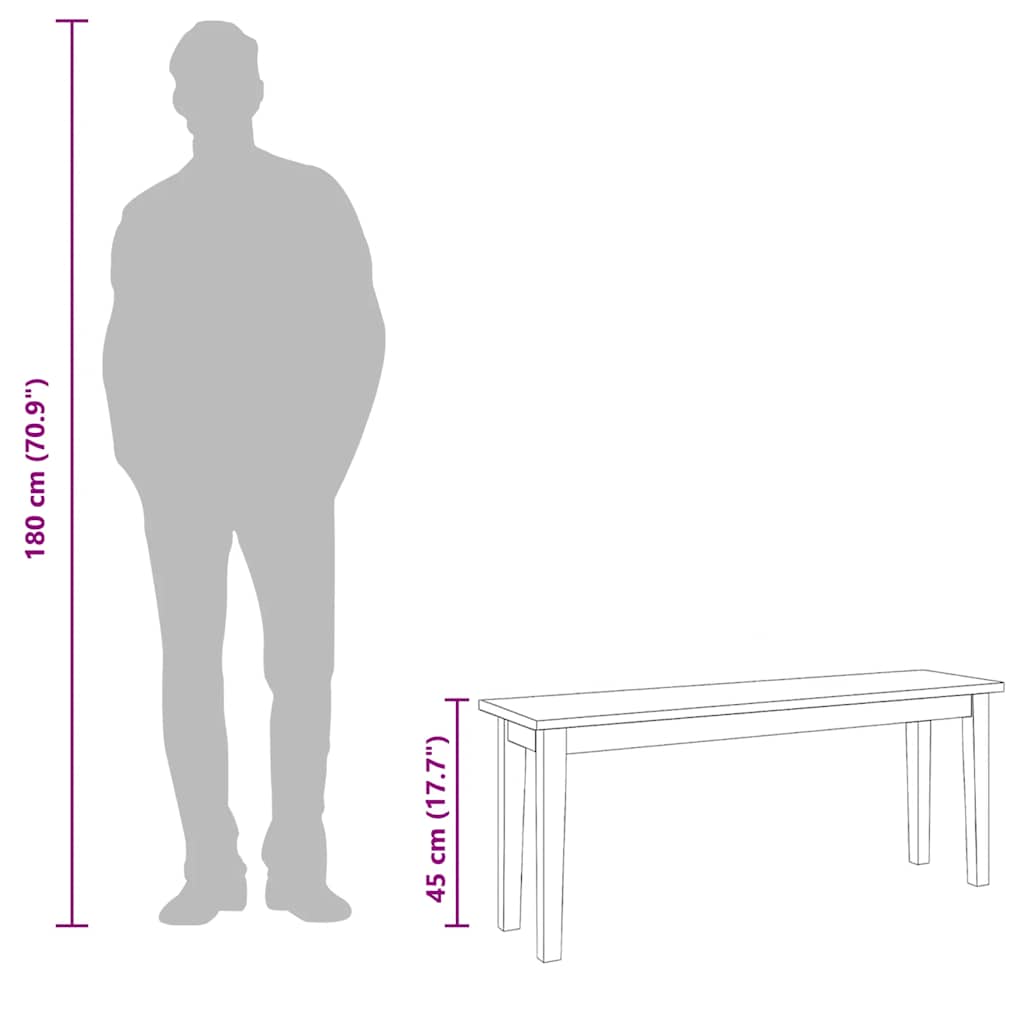 Panca 110 cm Bianco in Legno Massello di Hevea