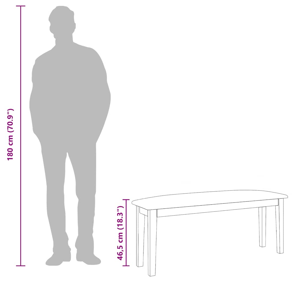 Panca 110 cm Bianco in Legno Massello di Hevea