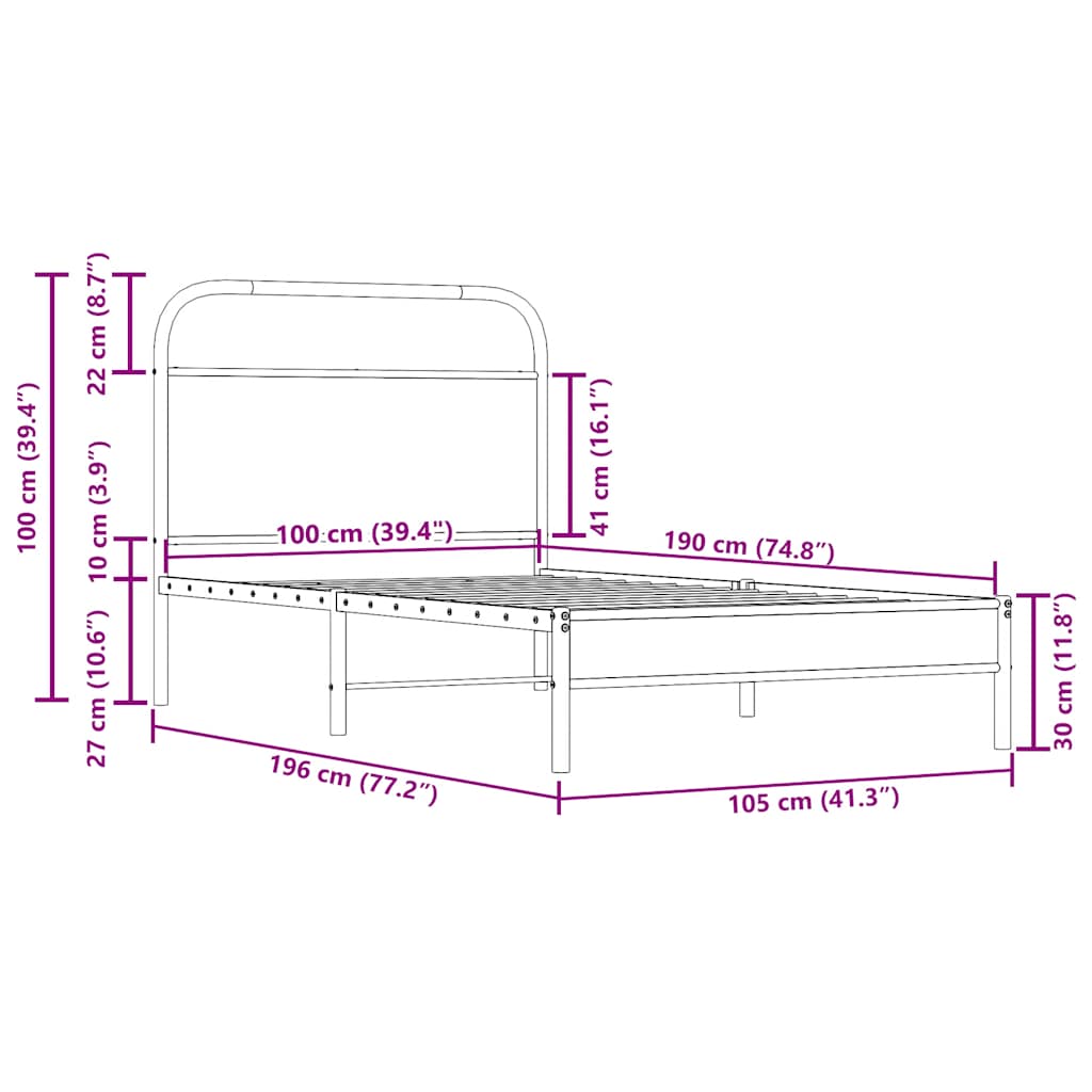 Giroletto senza Materasso Rovere Fumo 100x190 cm in Truciolato | homemem39