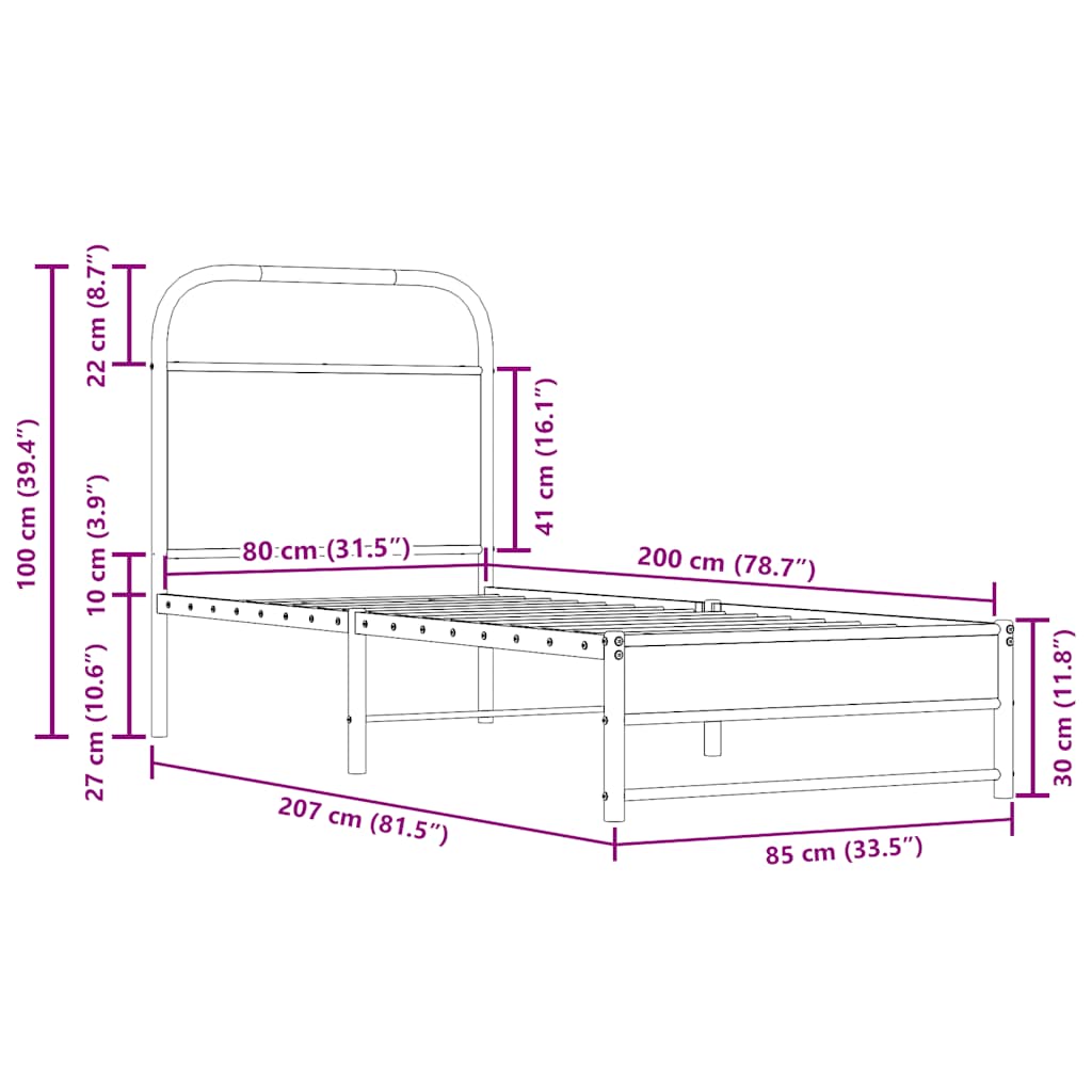 Giroletto senza Materasso Rovere Fumo 80x200 cm in Truciolato | homemem39