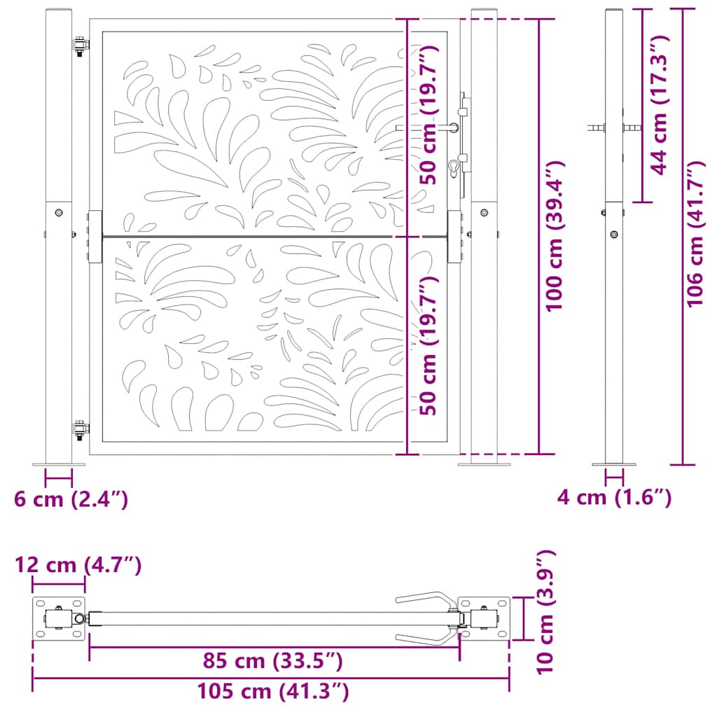 Cancello da giardino nero 100x100 cm in acciaio design ondulato | homemem39
