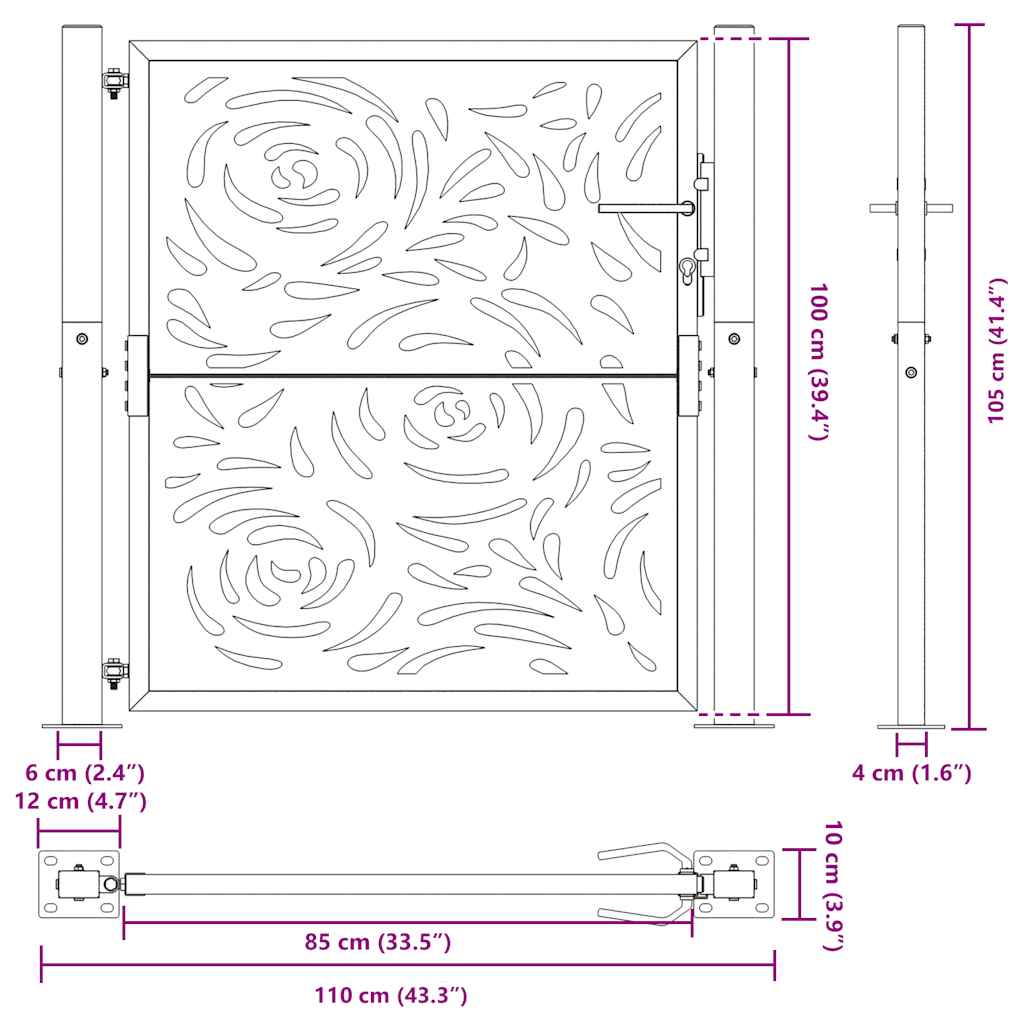 Cancello da giardino nero 100x100 cm in acciaio con design a fiamma | homemem39