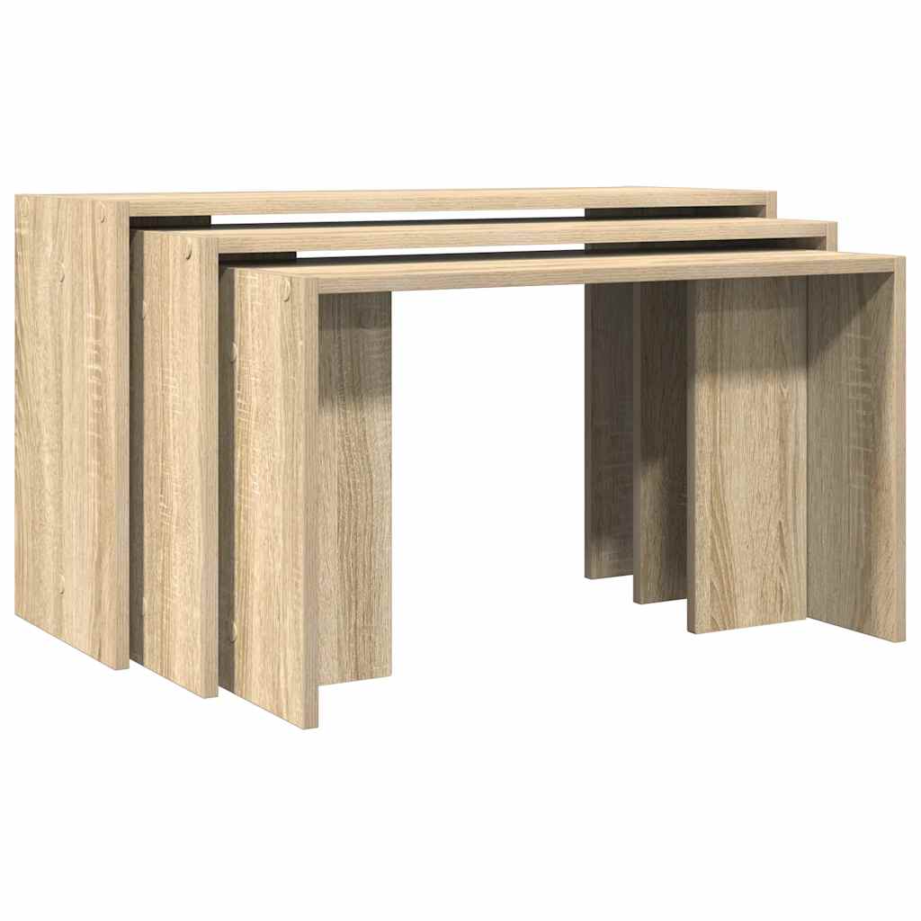 Tavolini Impilabili 3 pz Rovere Sonoma in Legno Multistrato - homemem39