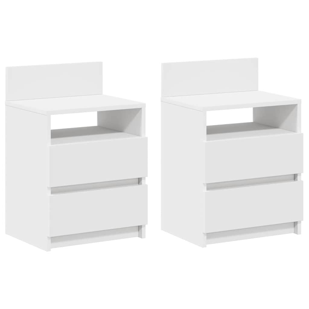 Comodini 2 pz con 2 Cassetti Bianchi 40x33x60 cm