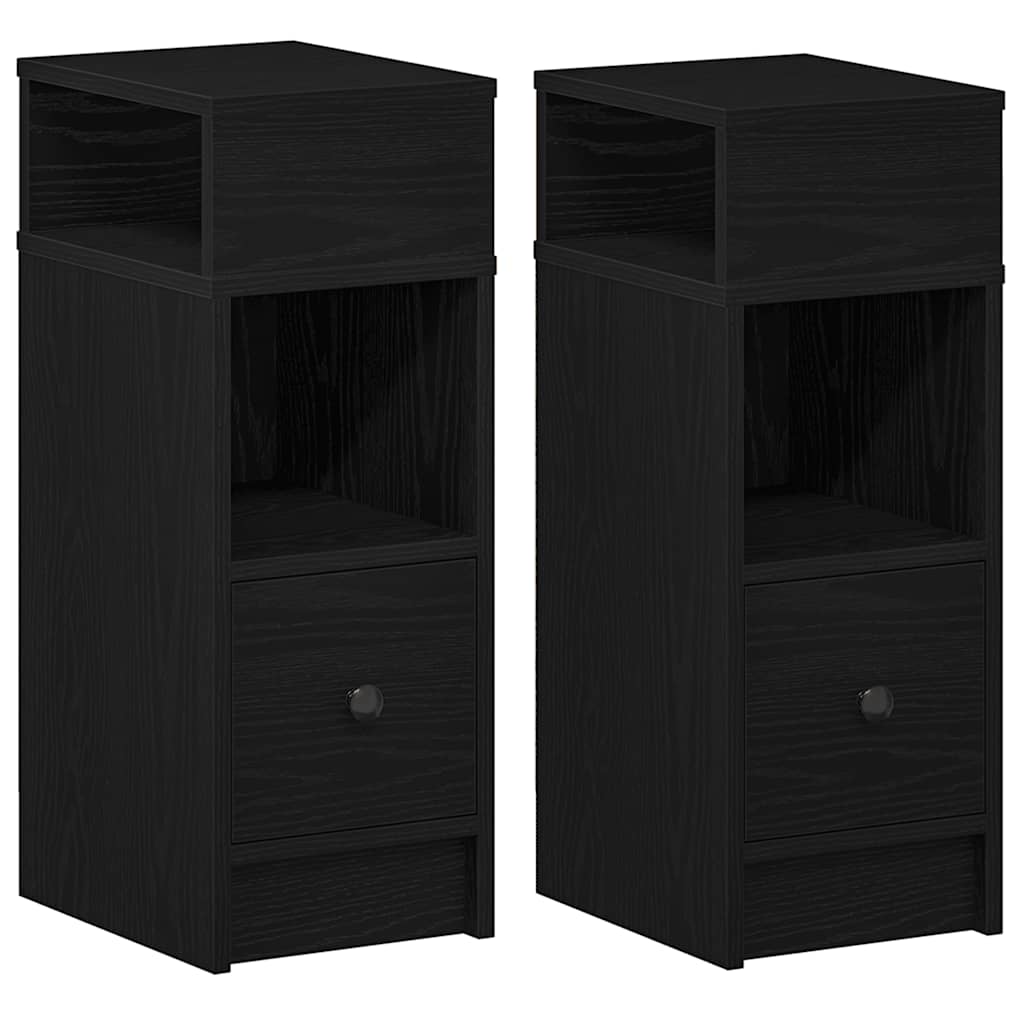 Comodini 2 pz con Cassetto Neri 25x31x66 cm